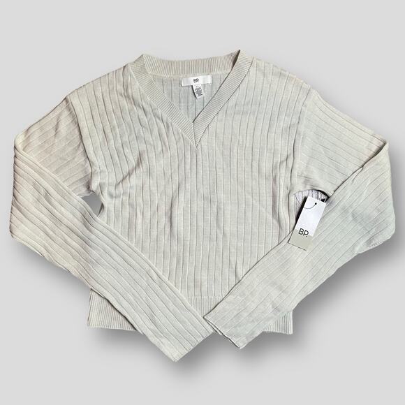 BP NEW LIGHTWEIGHT RIB KNIT CREAM SWEATER PULLOVER JUMPER V-NECK SIZE XS - Picture 2 of 8